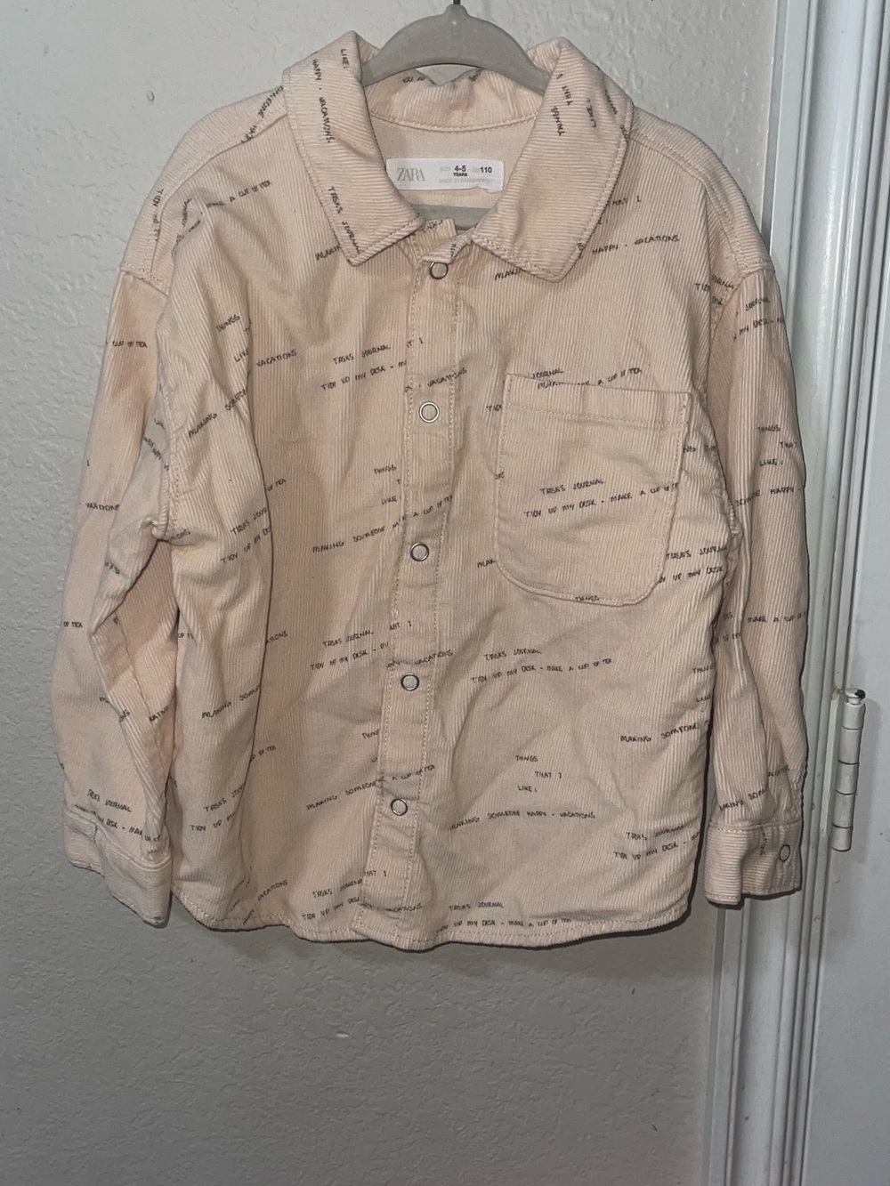 ZARA kids cream Printed Corduroy Shirt Jacket